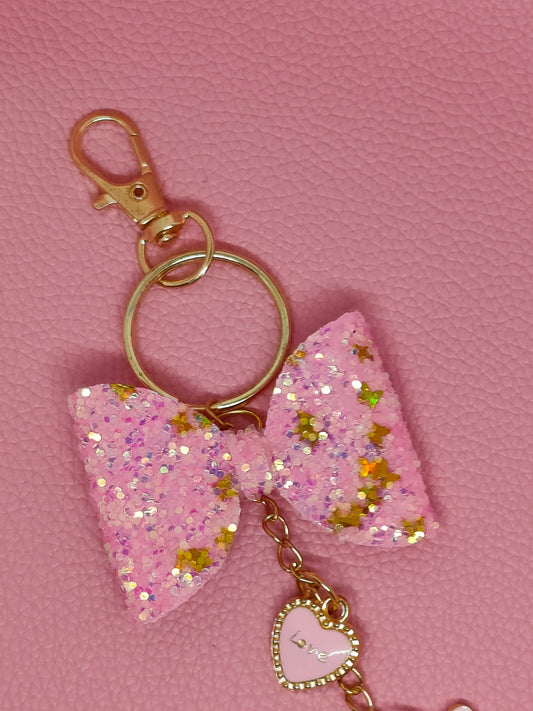 Super Cute, Handmade Pink Glitter Bow Bag/Keyring Charm