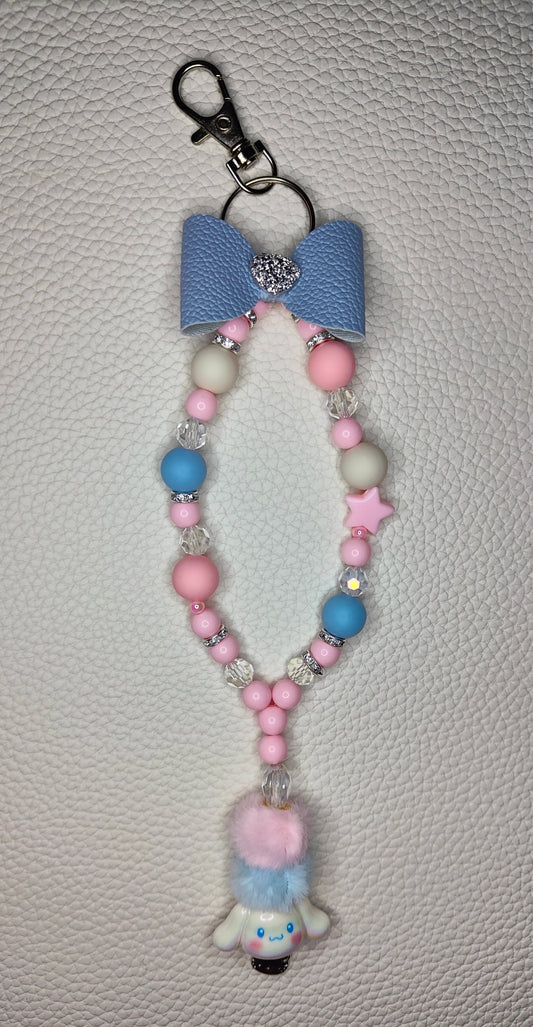 Blue Bow Beaded Bag Charm & Keyring