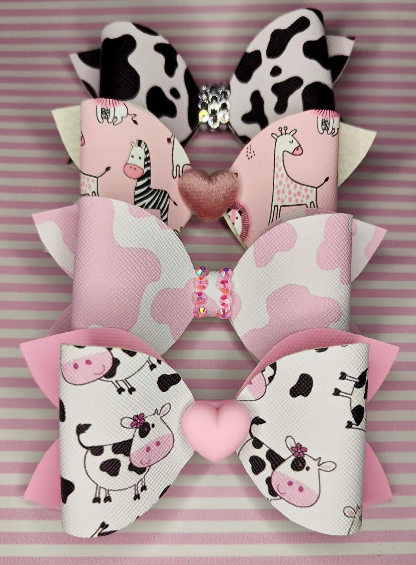 Pink Animal Print Hair Bow Set | 4-Inch Clips | Set of 4