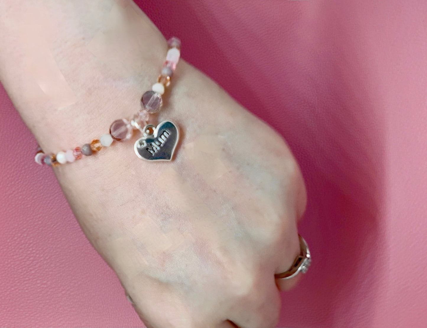 Mum Heart Charm Beaded Bracelet