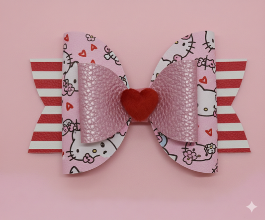 Kitty Print Hair Bow Clip – 4 Inch