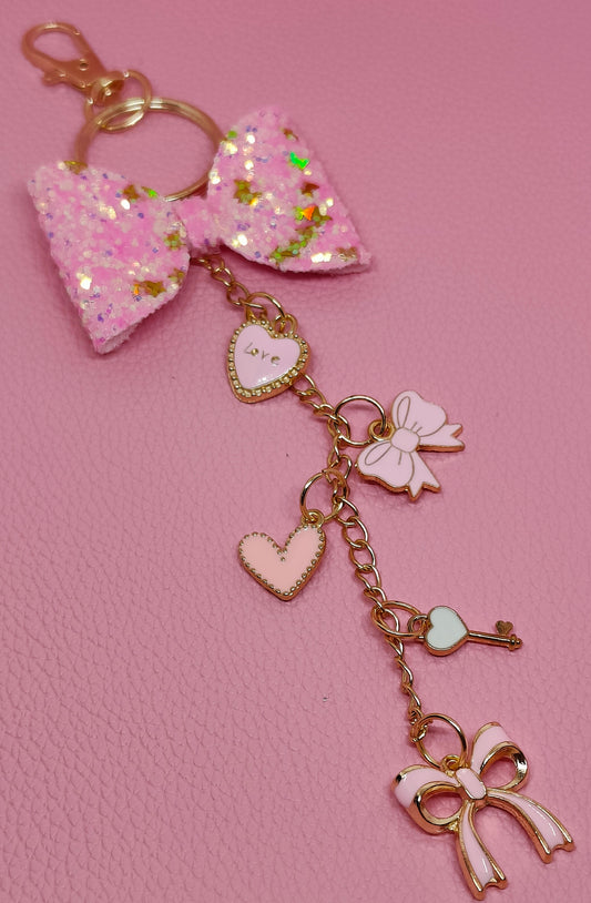 Super Cute, Handmade Pink Glitter Bow Bag/Keyring Charm