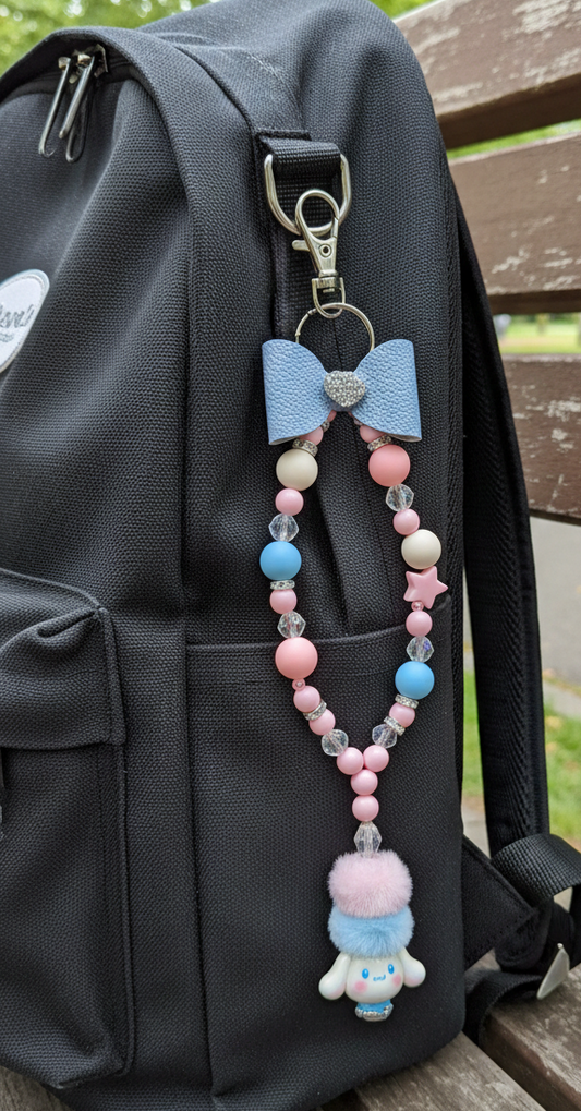 Blue Bow Beaded Bag Charm & Keyring