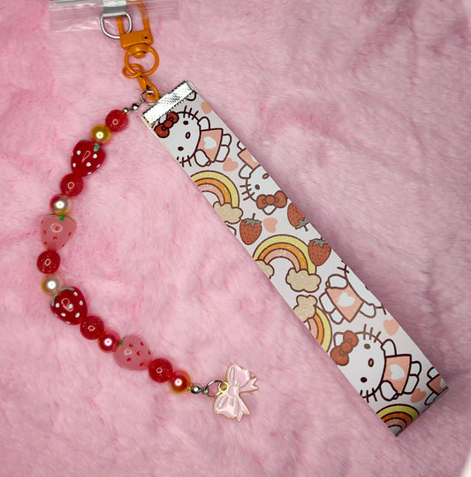 Strawberry Beaded Phone Strap & Charm with Universal Phone Adapter