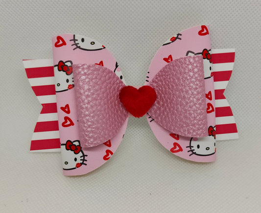 Kitty Print Hair Bow Clip – 4 Inch
